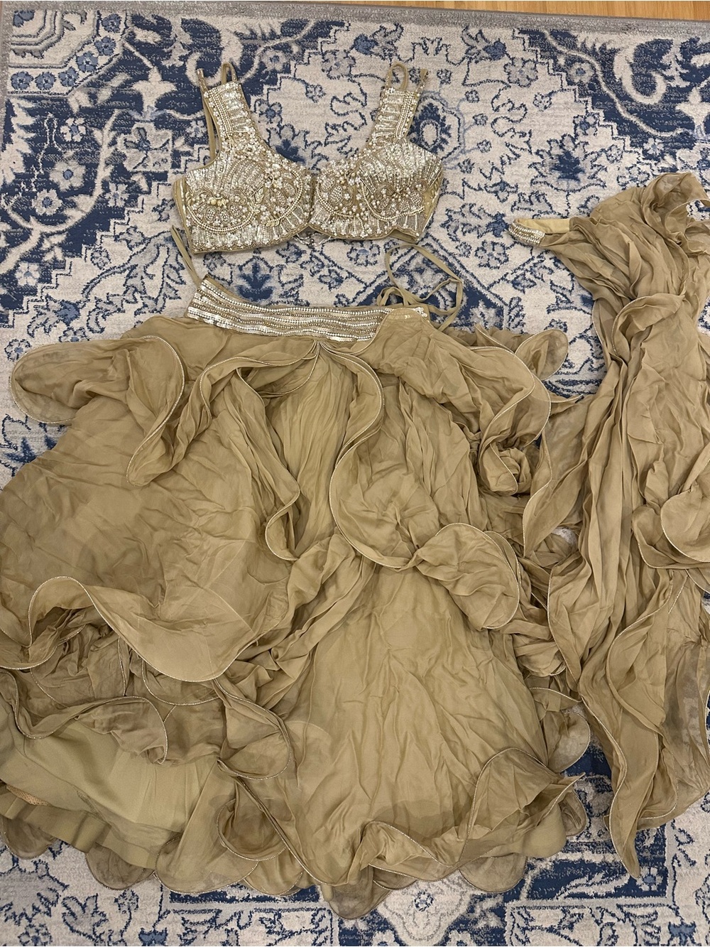 Beaded Two-Piece Women's Dress in Khaki